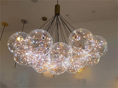 Clear Glass Bubble Ball Chandelier Modern Restaurant Indoor Starlight Kitchen Bedroom Foyer Hanglamp Romantic Star Lighting