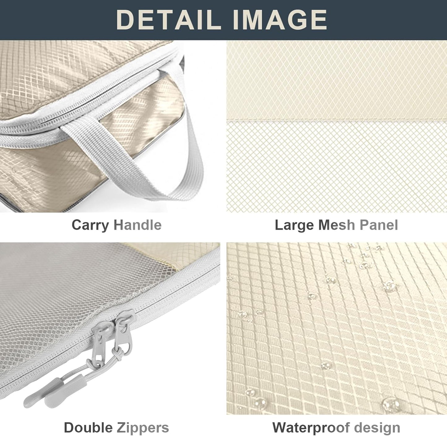 Lannvan Organizer Suitcases, Set of 7 Compression Packing Cubes, beige