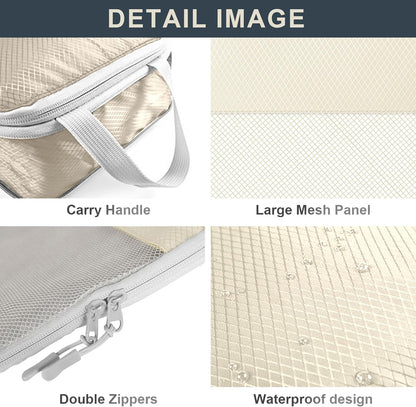 Lannvan Organizer Suitcases, Set of 7 Compression Packing Cubes, beige