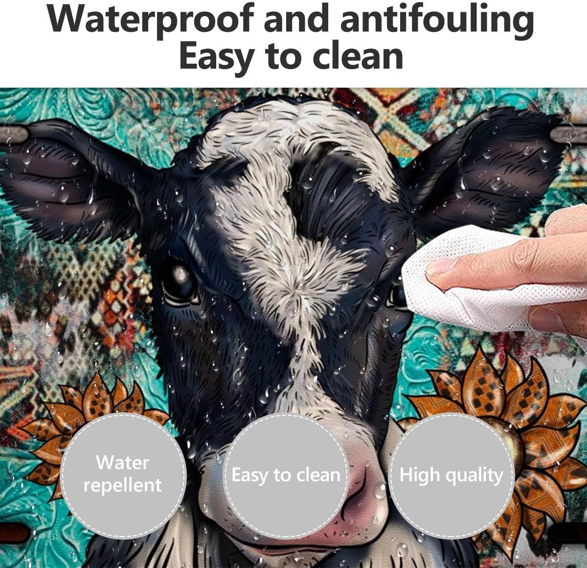 Cow Sunflowers Large Mouse Pad, PU Leather Desk Pad Protector, Non-Slip Computer Desk Writing Mat, Gaming Keyboard Mouse Pad, Office Desk Accessories