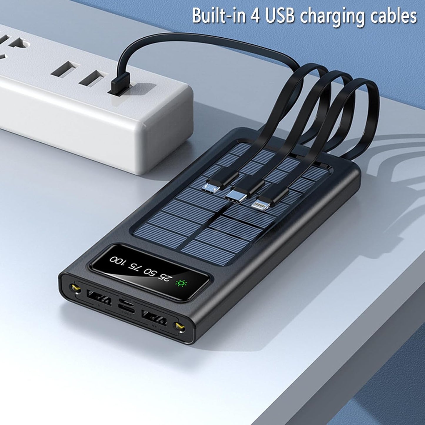 Power-Bank-Solar-Charger - 20000mAh Portable Charger,Solar Power Bank,Camping External Backup Battery Pack,Fast Solar Panel Charger with Dual Flashlight and 4 USB Cables (Black)