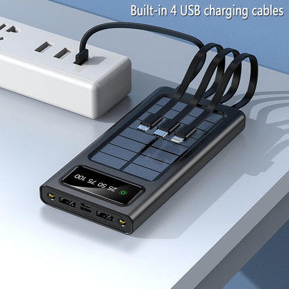 Power-Bank-Solar-Charger - 20000mAh Portable Charger,Solar Power Bank,Camping External Backup Battery Pack,Fast Solar Panel Charger with Dual Flashlight and 4 USB Cables (Black)