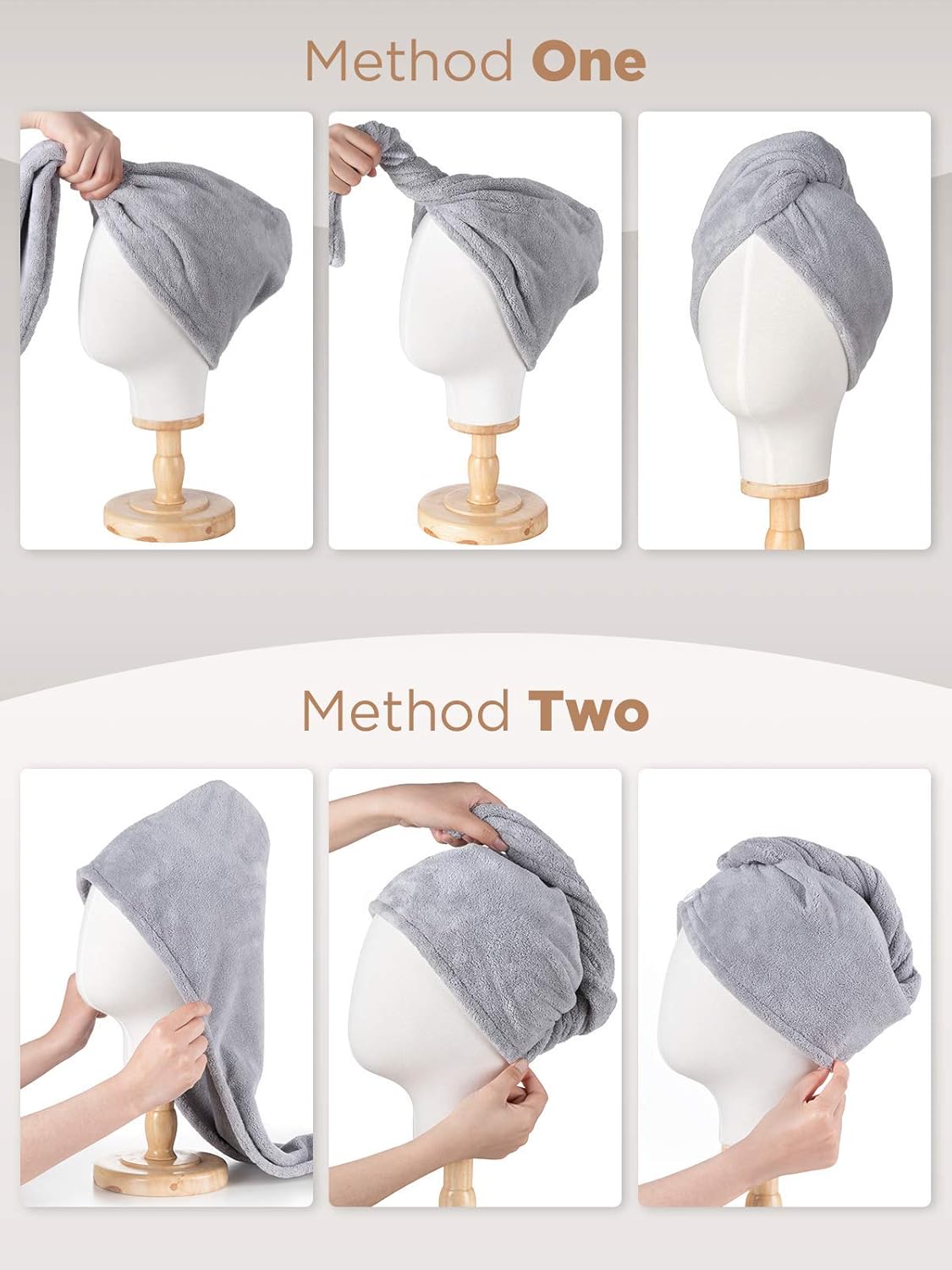 Hicober Microfiber Hair Towel, 3 Packs Hair Turbans for Wet Hair, Drying Hair Wrap Towels for Curly Hair Women Anti Frizz (Blue,Grey,Pink)