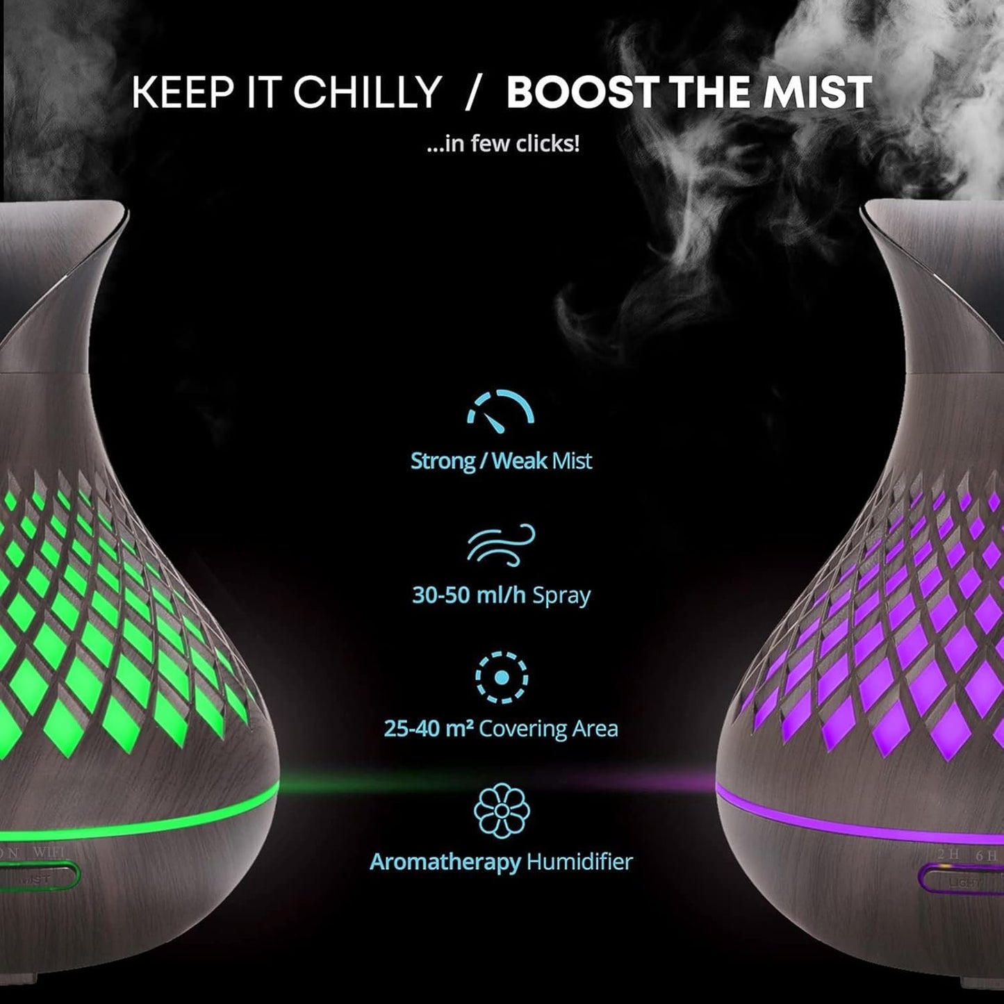 SAIHGUUI Smart WIFI Essential Oil Diffuser, 500ml Aromatherapy Diffuser Humidifier for Large Room, Works with Phone App & Alexa Google Home Voice Control, 7 LED, Create Schedules and 4 Timer, Auto Shut-Off,Dark wood