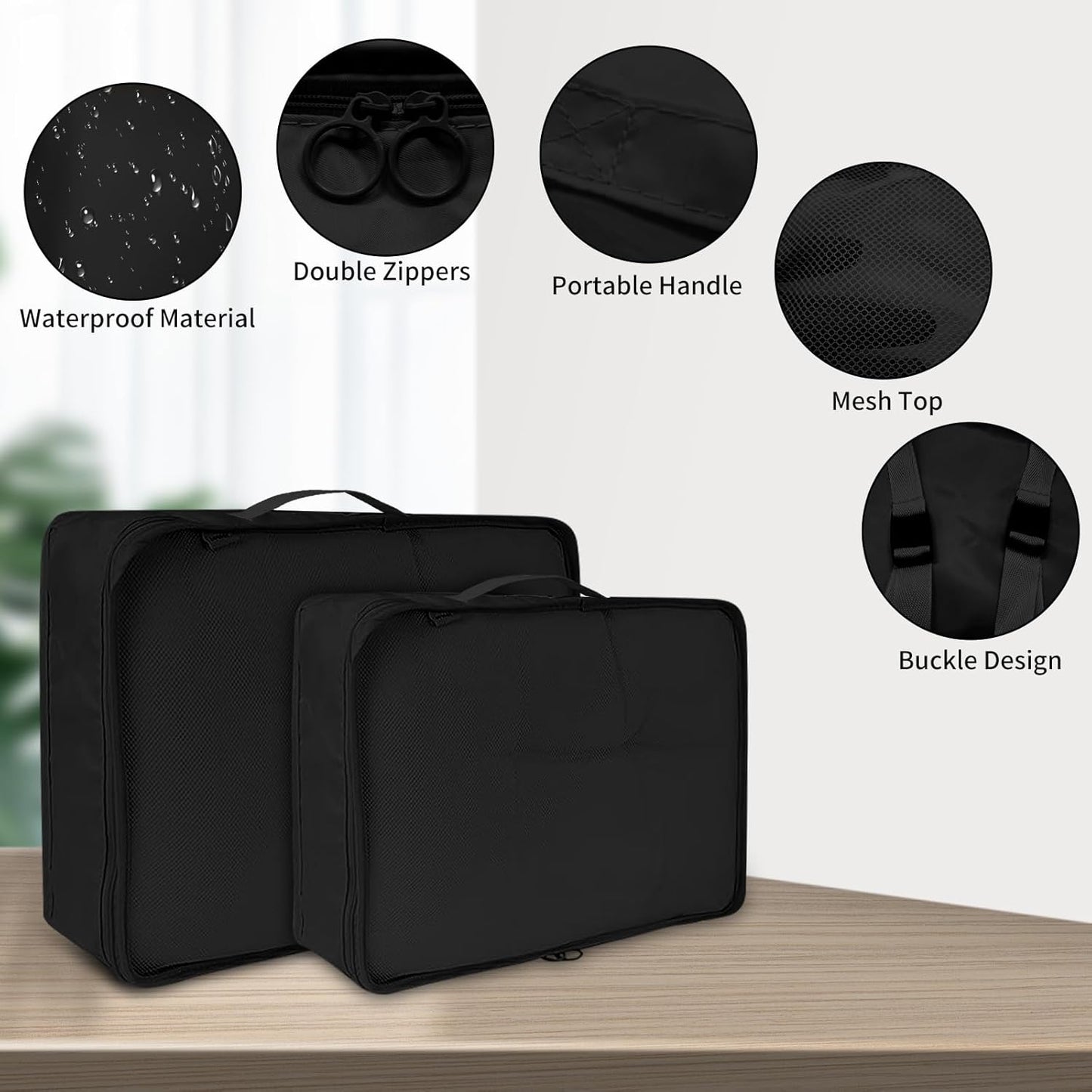 Qintora 10-Piece Suitcase Organizer Set Space-Saving Suitcase, Packing Cubes, Waterproof Travel Organizer, Clothes Underwear Footwear, Organizer for Backpack Organizer (Black)