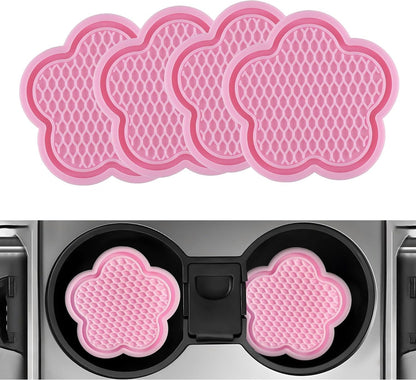 MAEZOE 4-Pack Car Cup Coaster, Universal Auto Non-Slip Cup Holder Embedded in Ornaments Silicone Coaster, Car Interior Accessories (Pink)