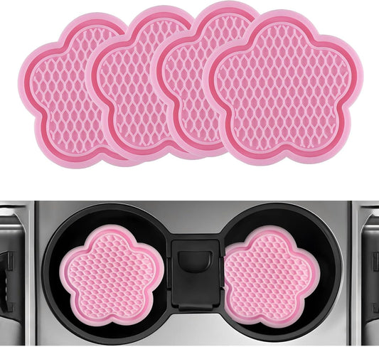 MAEZOE 4-Pack Car Cup Coaster, Universal Auto Non-Slip Cup Holder Embedded in Ornaments Silicone Coaster, Car Interior Accessories (Pink)