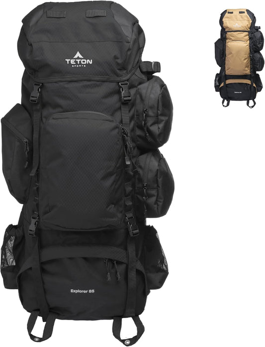 TETON Sports Explorer Backpack Full Internal Frame - Adjustable Backpacking Travel Gear - Water-Repellant Rainfly Cover, Sleeping Bag & 3-Liter Hydration Bladder Pack Storage