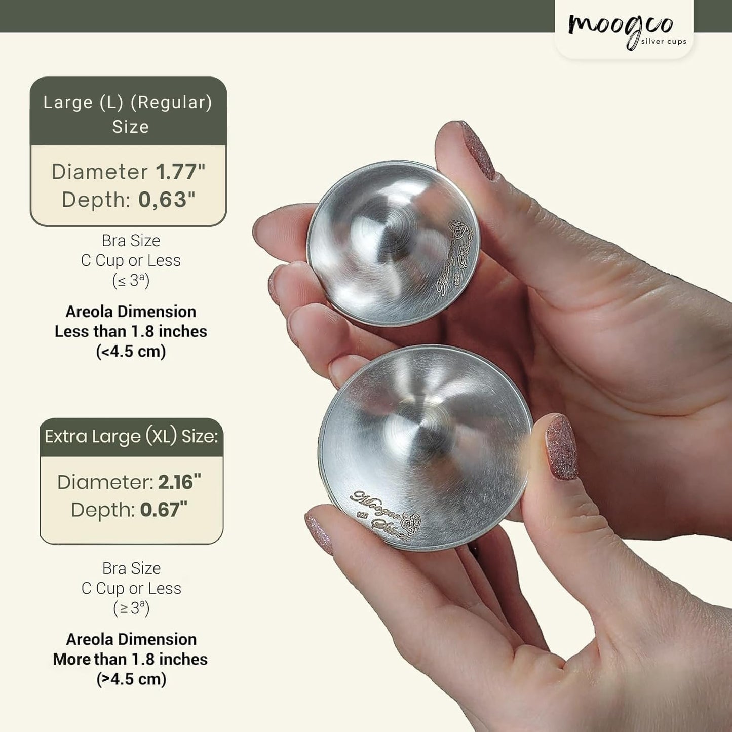 Moogco The Original Silver Nursing Cups - Nipple Shields for Nursing Newborn - Newborn Essentials Must Haves - Nipple Covers Breastfeeding - 925 Silver