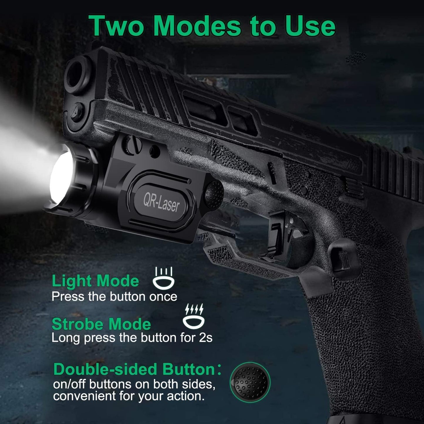 QR-Laser 1200 Lumens Tactical Weapon Mount Light for Handgun with Picatinny Rail, Premium LED Flashlight Type-C Rechargeable with Strobe Function for Pistol Handgun Glock Rifles