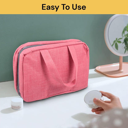 EZONEDEAL Hanging Toiletry Bag Waterproof Travel Makeup Bag Portable Washable Bag Large Capacity Cosmetic Traveling Organizer Case Multifunctional for Women Camping Outdoor Container (Pink)