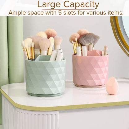 Desk Organizer, 360° Rotation Pen Holder 5 Slots Desk Pen Organizer for Office, School, Home, Art Supply, Cute Desktop Supplies & Accessories (White)