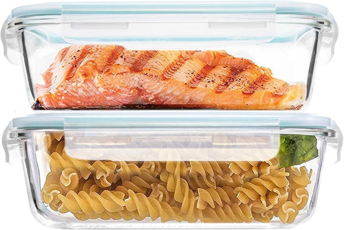 Luvan 2 Pack 1520Ml Large Glass Container Food Storage, Airtight Meal Prep Containers with Lids Lunch Box Set BPA Free & Leak-Proof for Microwave,Oven,Fridge and Dishwasher Safe
