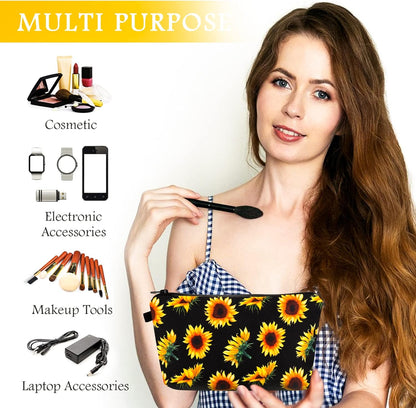 Sibba Canvas Cosmetic Bag, Mini Zipper Bag, Toiletry Organizer, Cosmetic Organizer, Travel Accessories for Women and Girls, Sunflower Yellow Small, Bag Organizer