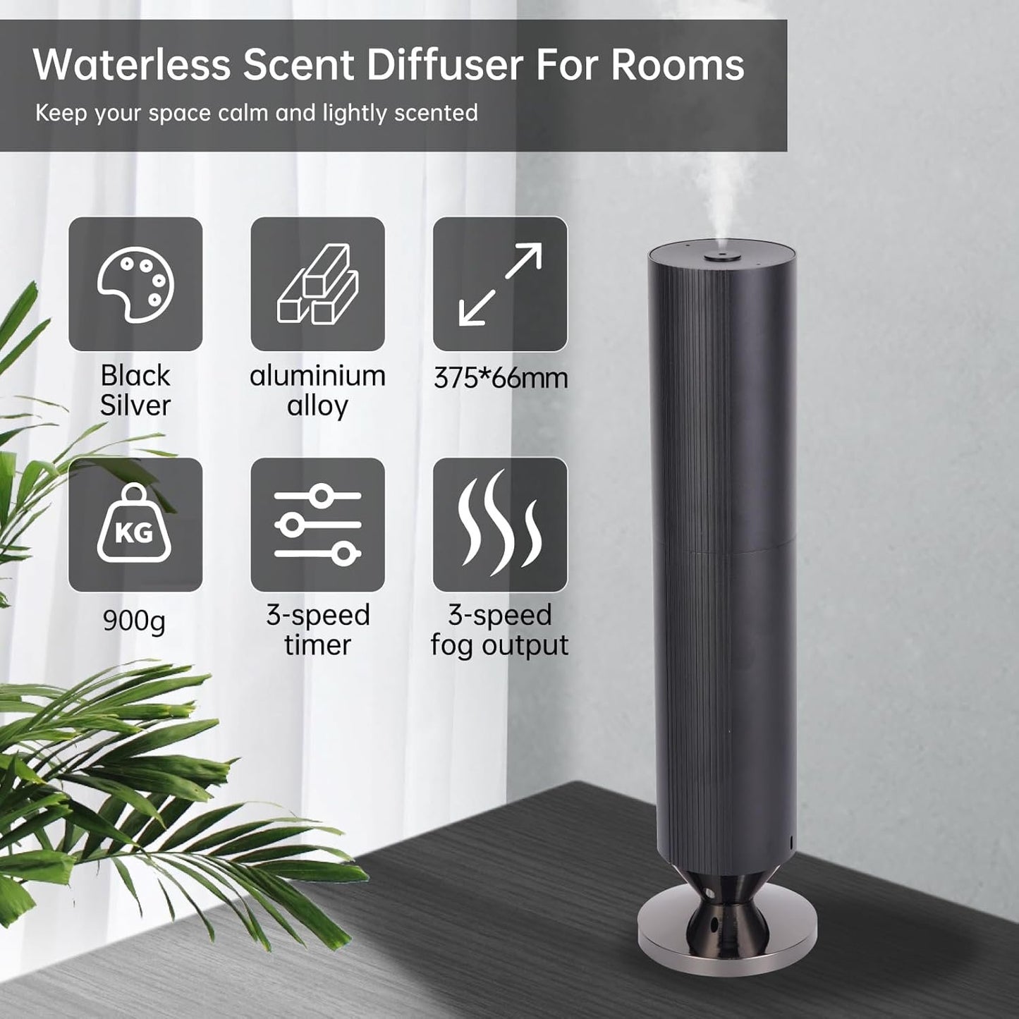 Waterless Diffuser for Home - Durable Metal Case Essential Oil Diffuser, Remote Controls& Bluetooth Control, Cover Up to 6000 cu ft, Mute, Aroma Diffusers for Essential Oils, Diffuser for Large House