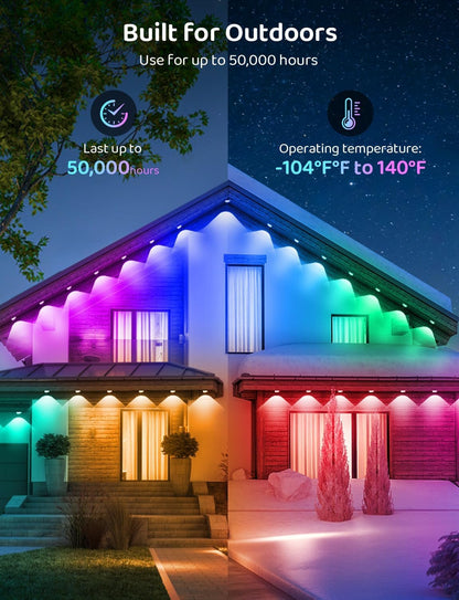 Permanent Outdoor Lights, Can DIY Smart RGB+IC eave Light, 30M with 60 LED Eaves Lights, IP67 Waterproof, for Halloween Decorations, Christmas (30M)