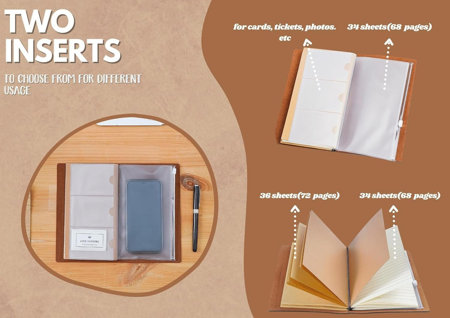 Bourbon gifts Leather Journal Notebook with Pen, for Whiskey Lovers, Men, Women on Birthday, Refillable Sketchbook, Travel Diary, Lined Planner, 7x5 Inches, Brown