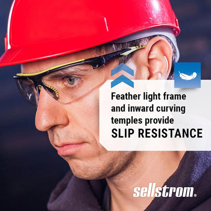 Sellstrom Stylish, Slip-Resistant, Lightweight, Anti-Fog Coating Protective Eyewear Safety Glasses, Clear Lens, Light Frames, Ultra-Thin Co-Molded Temples, Soft Nose Piece (Qty 1), Black/Green, S72000