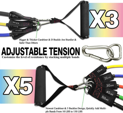 TheFitLife Exercise and Resistance Bands Set - 5 Fitness stackable up to 110/150/200/250/300 lbs Workout Tubes for Indoor and Outdoor Sports, Fitness, Suspension, Speed Strength, Baseball Softball Training, Home Gym, Yoga