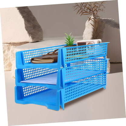 SEWACC 3pcs Stackable Plastic File Trays for Desk Elegant Paper Organizer for Classroom Office Use and Easy to Maintain Minimalist Design for Efficient Workspace Organization