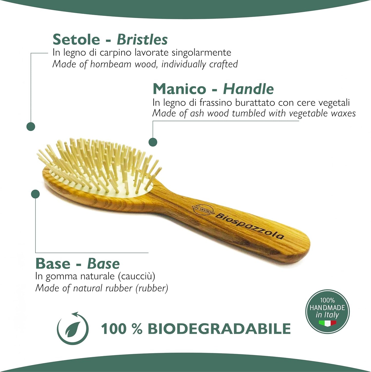 ONWOOD - Massage Brush in Ash Wood with Shine Lotion, Suitable for All Hair Types, Counteracts Hair Loss