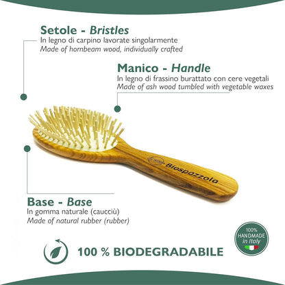 ONWOOD - Massage Brush in Ash Wood with Shine Lotion, Suitable for All Hair Types, Counteracts Hair Loss