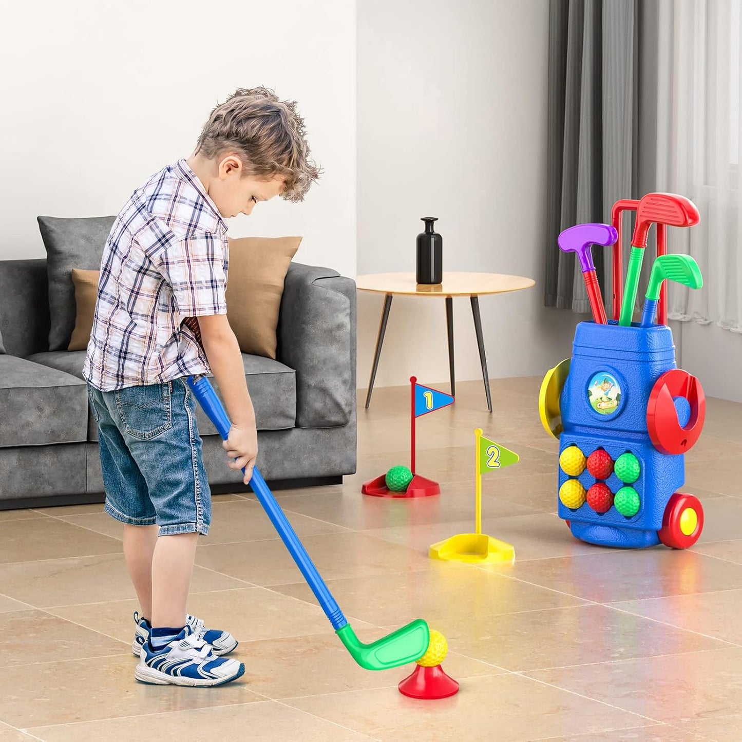 TEMI Toddler Golf Toy Set - Children Golf Suitcase Game Play Set & Sports Toys with 6 Play Balls, 4 Golf Clubs, 2 Practice Holes - Indoor and Outdoor Toys for 3 4 5 6 Year Old Boys Girls