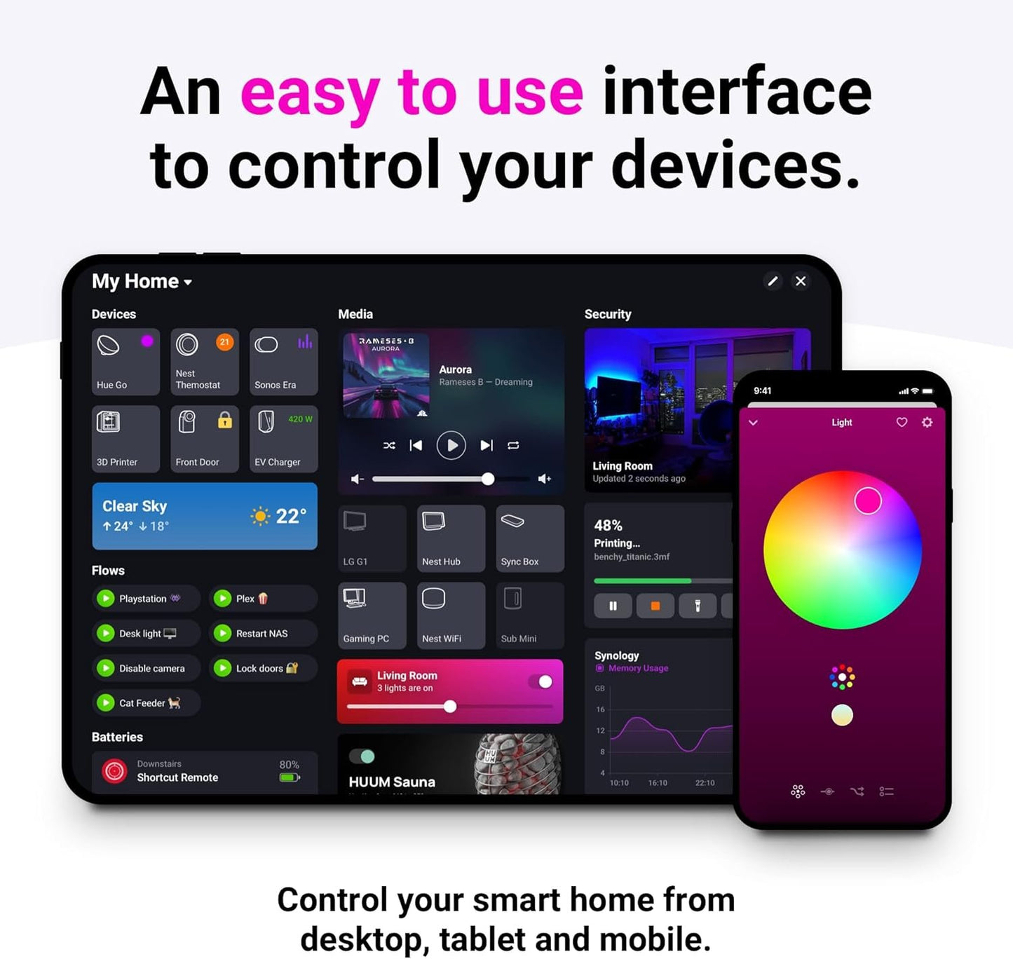 Homey Pro (Early 2023) | Smart Home Hub for Home Automation – Features Z-Wave Plus, Zigbee, Wi-Fi, BLE, Infrared, Matter & Thread. Compatible with Siri, Alexa & Google Home.