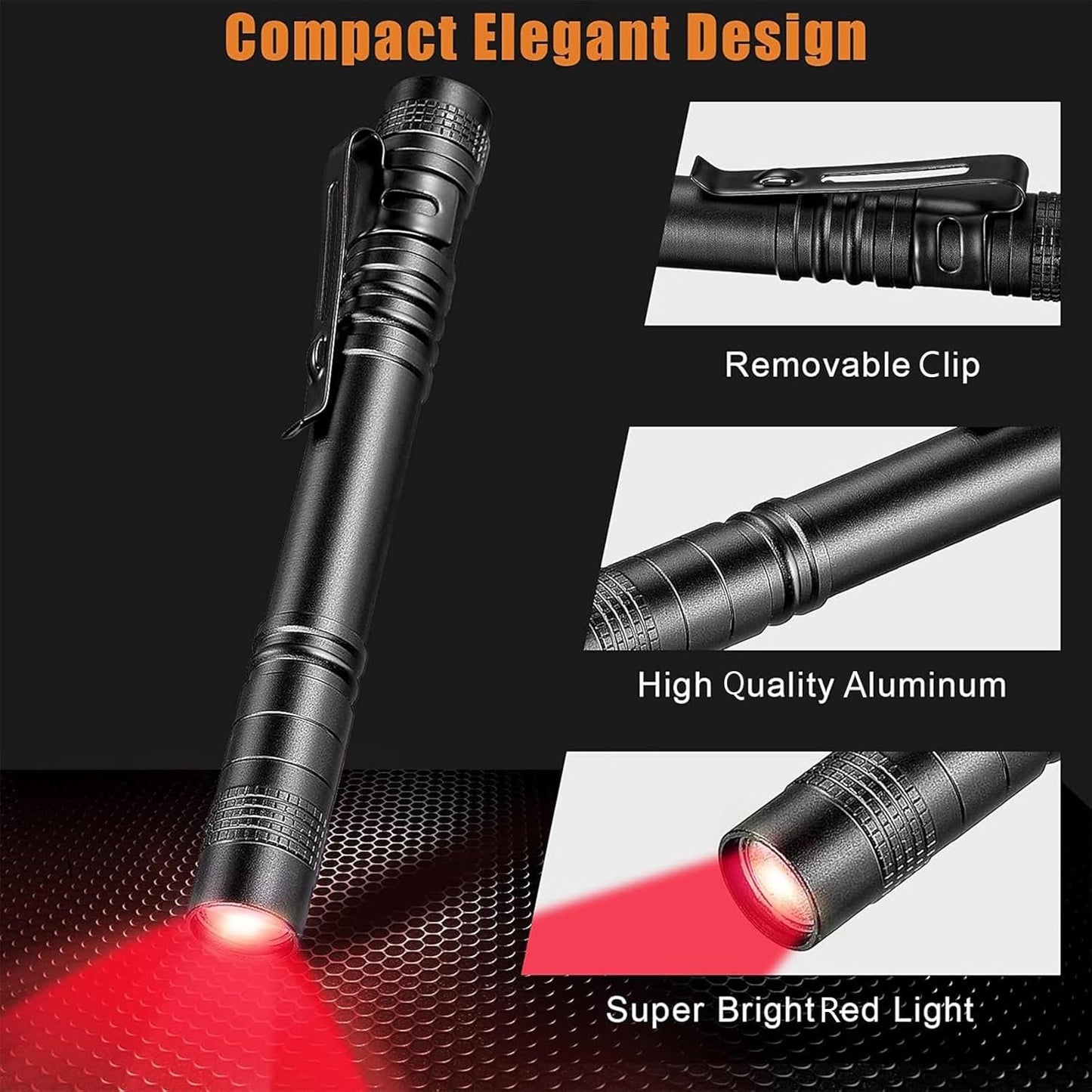 MODOAO Red Light LED Torch, 8 Pack High Power LED Pen Flashlights, Waterproof Handheld Flashlights Pocket Compact Torch with Clip, for Camping, Hiking, Night Vision, Astronomy and Emergency