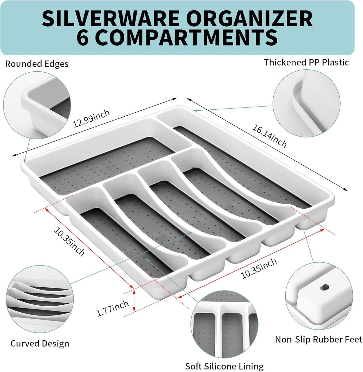 Silverware Set with Organizer, 53PCS Stainless Steel Flatware Set for 8 Steak Knives, Include Spoons and Forks Set & Serving Utensils, Mirror Polished, Dishwasher Safe, Silver