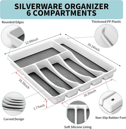 Silverware Set with Organizer, 53PCS Stainless Steel Flatware Set for 8 Steak Knives, Include Spoons and Forks Set & Serving Utensils, Mirror Polished, Dishwasher Safe, Silver