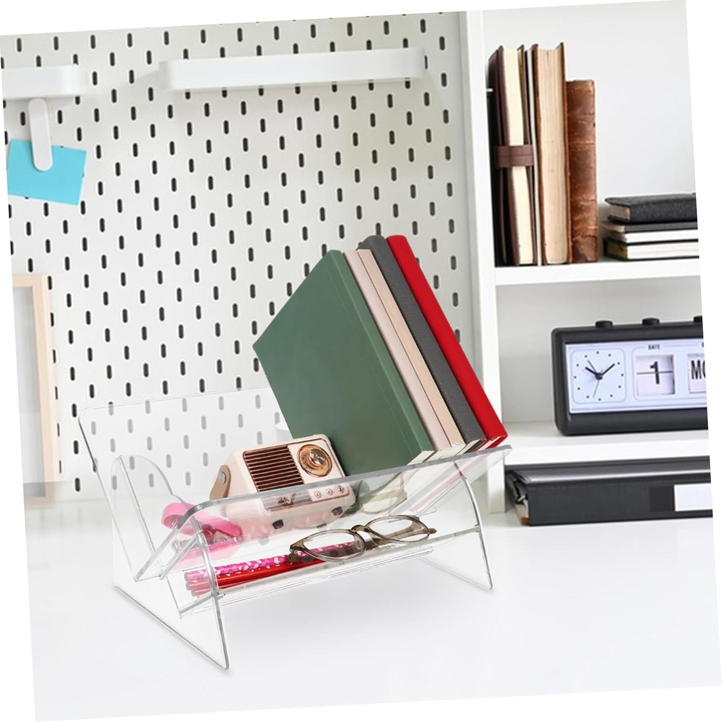 ARTIBETTER Compact Desktop Organizer Shelf Modern Transparent Bookshelf for Desk Storage Multi Functional Book Display Rack Easy Assembly Book Holder for Workspace Organization