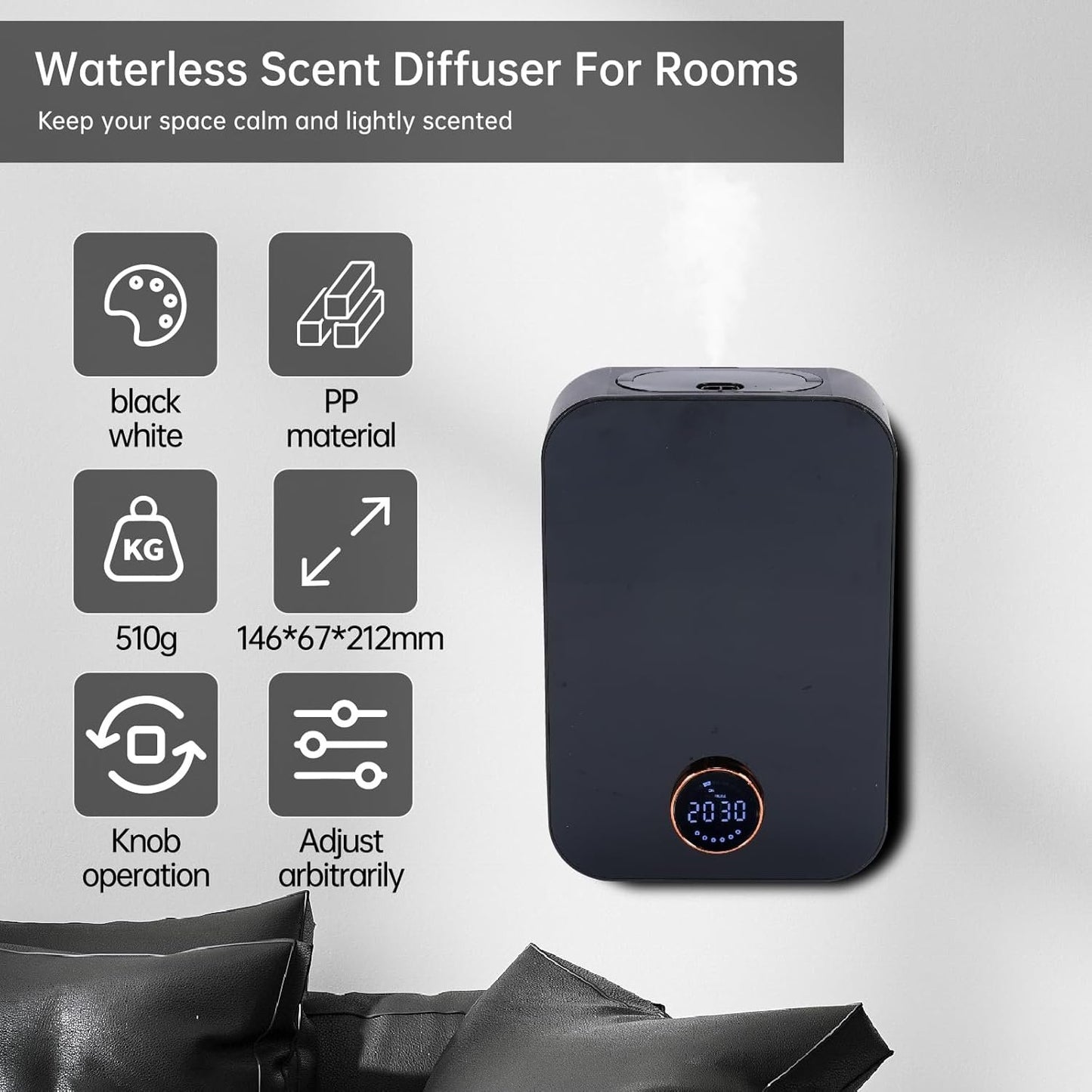 Waterless Oil Diffuser, Knob Key/Bluetooth Control, Aroma Machine for House,Hotel,Essential Oil Diffusers for Home, Air Fresheners for Large House