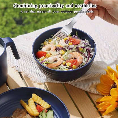 Camping Utensils, Reanea Camping Mess Kit for Travel, Camping, Picnic, Outdoor, Camping Gear Include Knife, Spoon, Fork Cutlery Set, Cup, Bowl, Plate, Camping Essentials for 1