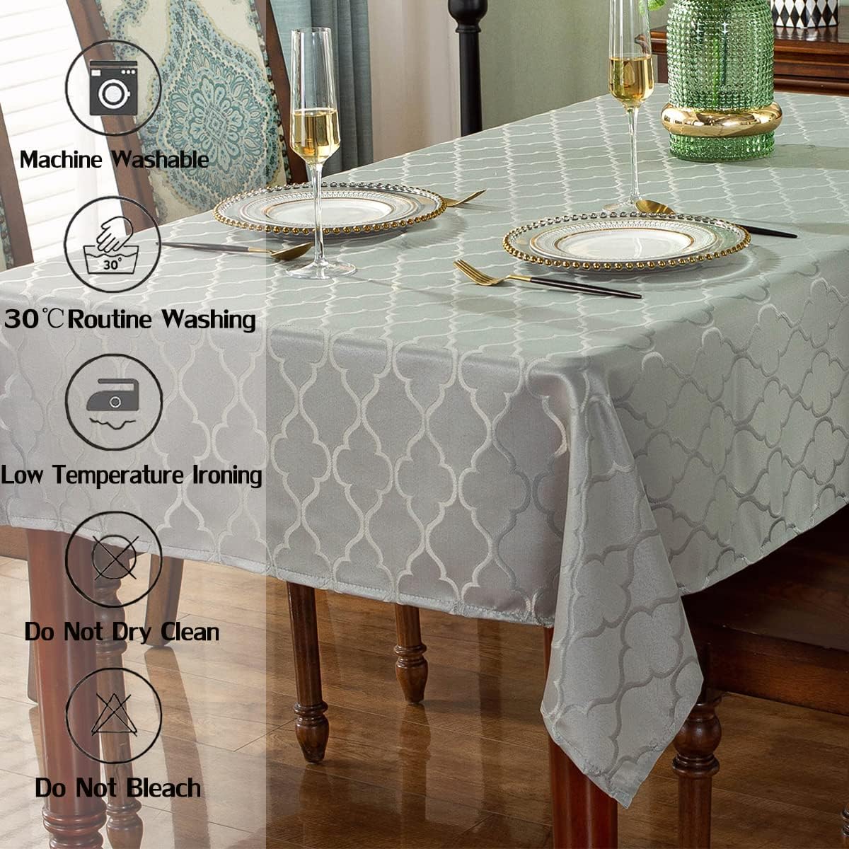 SASTYBALE Jacquard Tablecloth Damask Fabric Table Cloth Water Resistant & Wrinkle Free Spillproof Polyester Table Cover for Kitchen Dining Tabletop (Rectangle/Oblong, 52" x 70" (4-6 Seats), Gray)