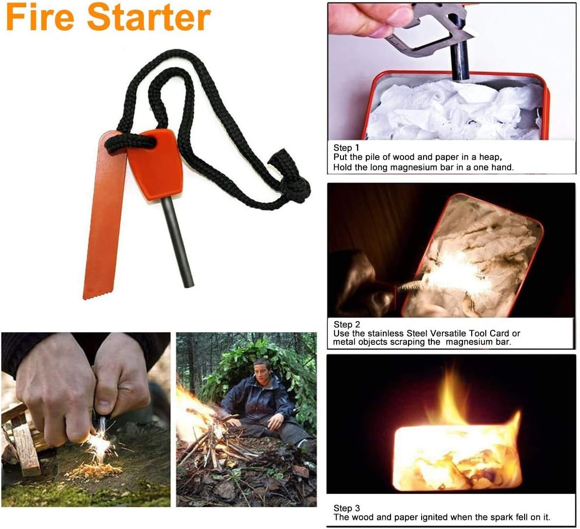 EZONEDEAL Survival Kit Outdoor Emergency Survival Tool Gear Kit for Camping Hiking Equipment Travelling or Adventures | Fire Starter, Compass, Blanket