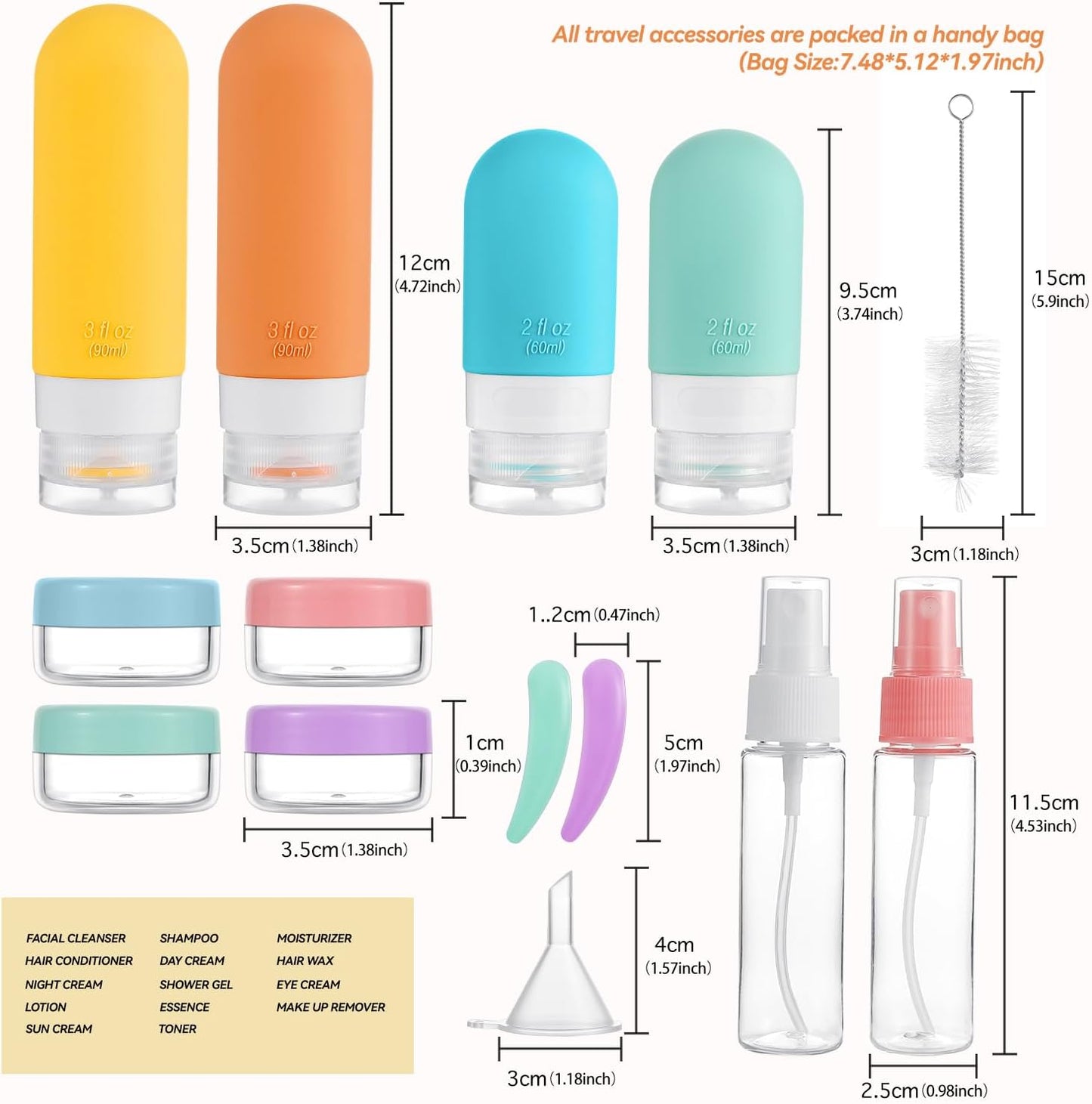DEPOZA 16 Pack Travel Bottles Set - TSA Approved Leak Proof Silicone Squeezable Containers for Toiletries, Conditioner, Shampoo, Lotion & Body Wash Accessories (16 pcs/White Pack)