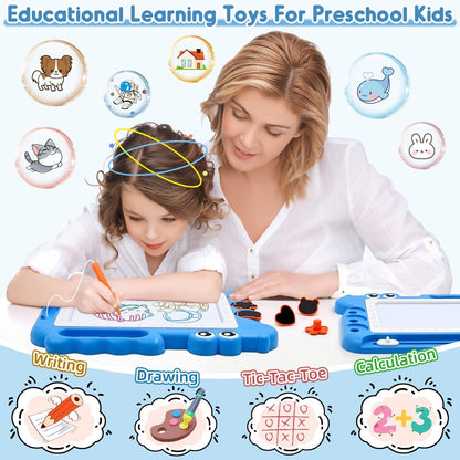 Magnetic Drawing Board Toddler Toys Gift for 2 3 Year Old Girls Boys, Sketch Writing Doodle Pad Age 2-4 Travel Games, Educational Learning Kids Toys for Toddlers Birthday (Blue)