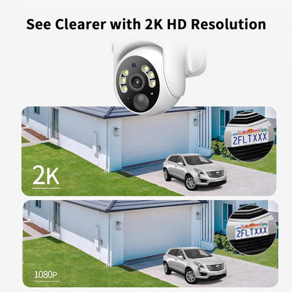 SEHMUA 2K Solar Security Cameras Wireless Outdoor, 2 Pack 360Â° View Pan/Tilt WiFi Security Camera Outside with Color Night Vision,Easy to Install, PIR Alarm, 2-Way Audio, Cloud/SD Storage