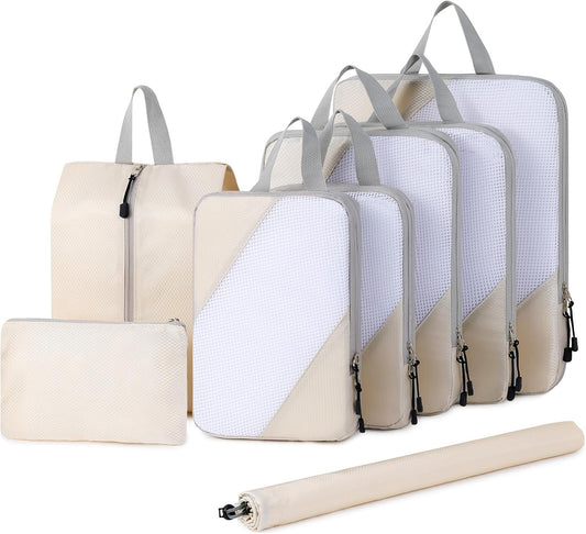 DIMJ Travel Suitcase Organizer, Travel Set Useful Accessories Organizer for Suitcases Travel Kit, Beige-Compression