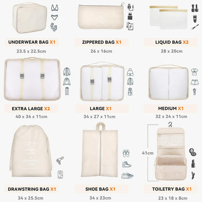 WECUTE 11 Piece Suitcase Organizer, Travel Suitcase Organizer, Travel Suitcase Organizer, Travel Organizers Set (Khaki)