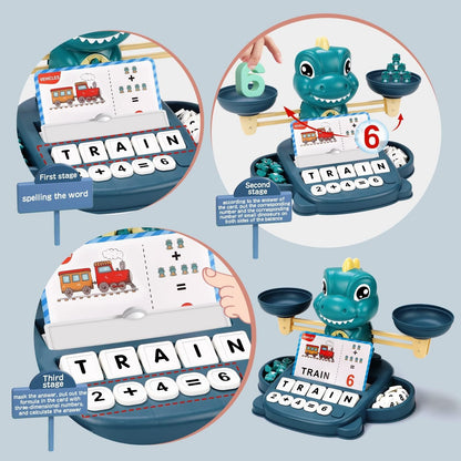 Qizebaby Kids Learning Toy Set for 3 4 5 6 7 8 Year Olds,Dinosaur Balance Counting Math Toy with Matching Letter Spelling Gamesï¼ŒMath & Cards Learning Preschool Educational Gameï¼ŒGift for Boys Girls