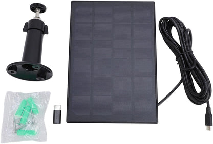 8W Solar Panel Charger, IP66 Water Proof 360 Degree Wall Mounting Solar Charging Panel for Doorbell Security Camera, USB to Type C, 3 Meter Cable, Continuously Power Supply (Black)