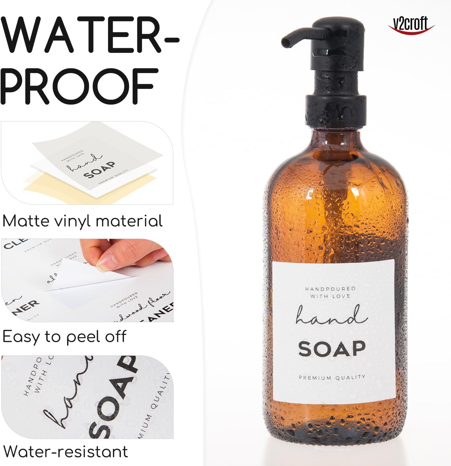 Minimalist Laundry Room Labels set, v2croft 48 White matte stickers on Clear Canisters, Home organization Stickers for cabinet & drawer, laundry room, linens & cleaning supplies(Water Resistant)