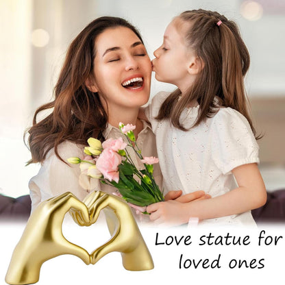 Gold Heart Hands Sculpture Gesture Decoration,Love Finger Sculpture Wedding Decoration, Small Ornament in Coffee Table, Office and Bedroom Home Decoration, Modern Art Aesthetic Sculpture (Gold)