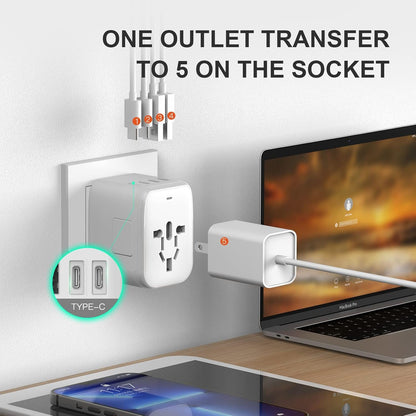 VYLEE Universal International Power Travel Plug Adapter, 5 in 1 European Travel Plug Adapter W/ 3.5A 2xUSB-A and 2xUSB C Wall Charger and Worldwide AC Outlet for Europe USA UK AUS Asia