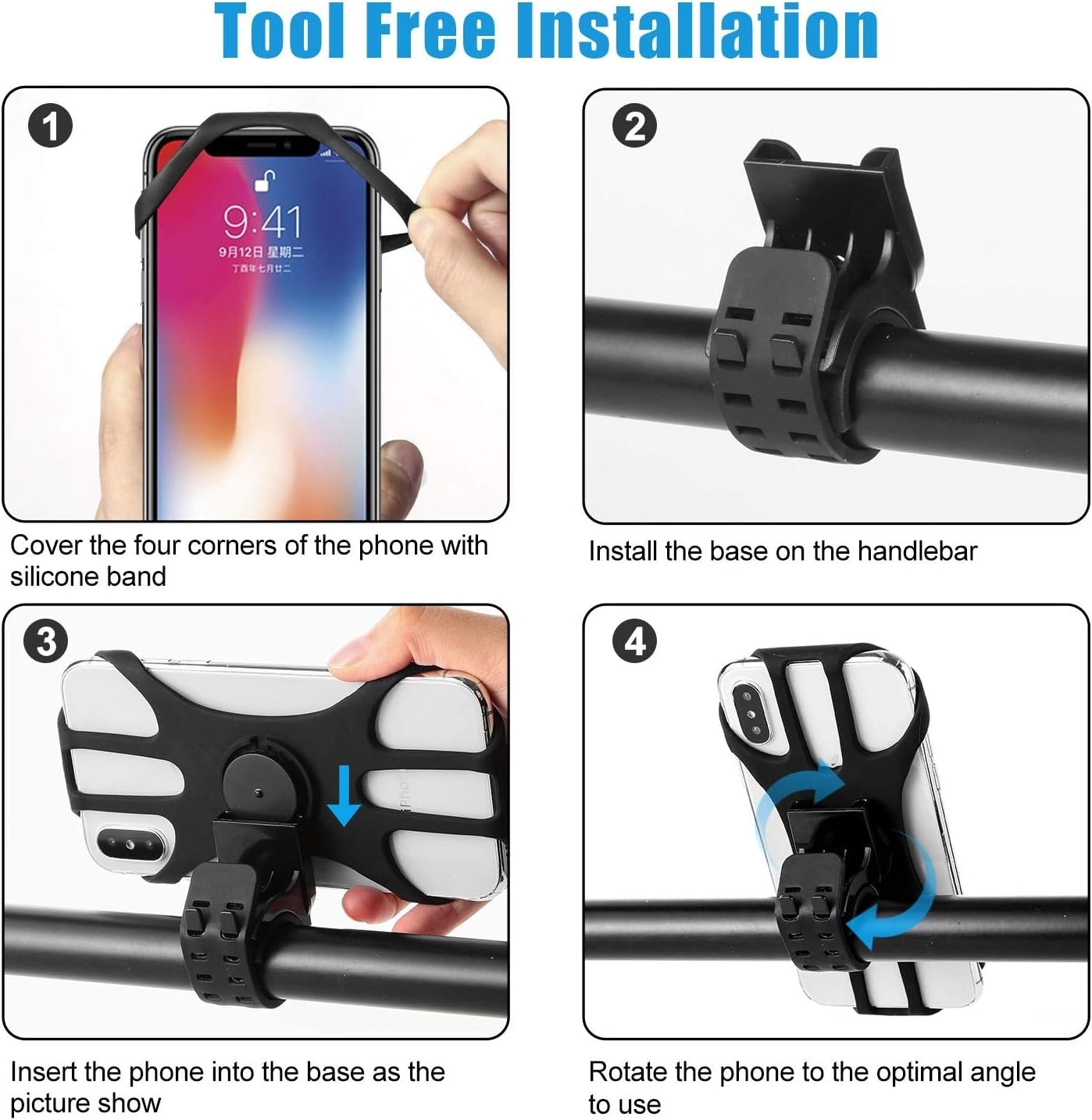 MOSUO Mobile Phone Holder, Smartphone Holder for Bike, Handlebar MTB Universal 360° Rotatable Phone Holder for Motorcycles, Bicycles and Electronic Devices for 4.5 Inches-7.0 Inches iPhone