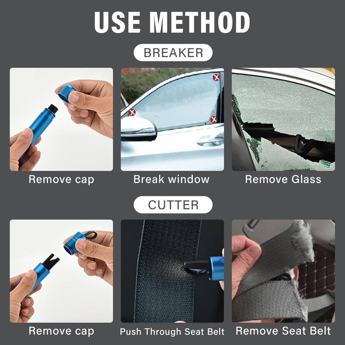 2Pcs Life Hammer with Seatbelt Cutter, Car Safety Hammer Window Breaker Tool Seat Belt Cutter Essential Car Escape Tool for Emergency Situations