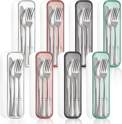 Nicunom 8 Pack Portable Utensils Set with Case, Premium Stainless Steel Travel Silverware Set Reusable Flatware Set Travel cutlerys Fork Spoon Knife for Camping, Lunch, Picnic, School, Workplace