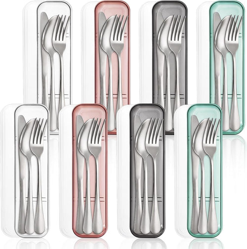 Nicunom 8 Pack Portable Utensils Set with Case, Premium Stainless Steel Travel Silverware Set Reusable Flatware Set Travel cutlerys Fork Spoon Knife for Camping, Lunch, Picnic, School, Workplace